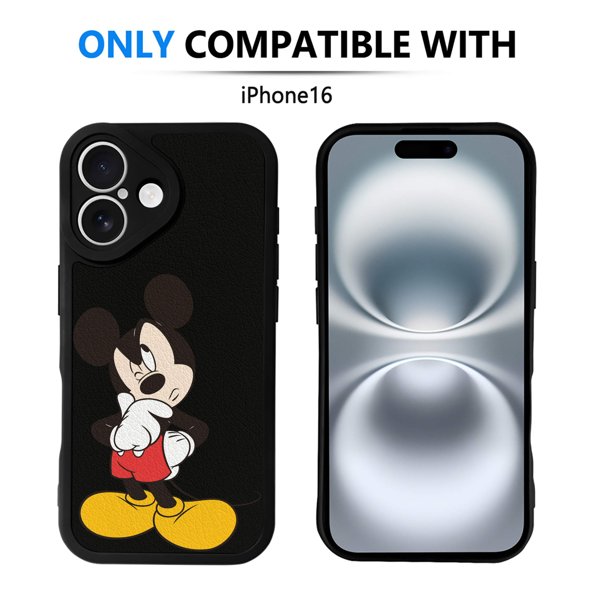 （画像用） ミッキーマウス Mickey Mouse 【iPhone 16シリーズ対応】シリコンスマホケース（レザー調） 材質：シリコン
